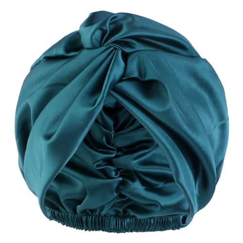 Duschhaube Schlafhaube, Satin Bonnet Nacht Schlafmütze, Maulbeerseide Frauen Nachtmütze, Verstellbare Doppelschichten Motorhaube, Haarpflege Kopfhaube (Grün) von ZJT