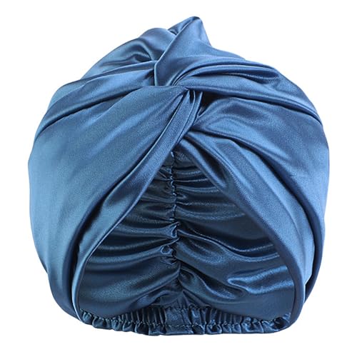 Duschhaube Schlafhaube, Satin Bonnet Nacht Schlafmütze, Maulbeerseide Frauen Nachtmütze, Verstellbare Doppelschichten Motorhaube, Haarpflege Kopfhaube (Pfauenblau) von ZJT
