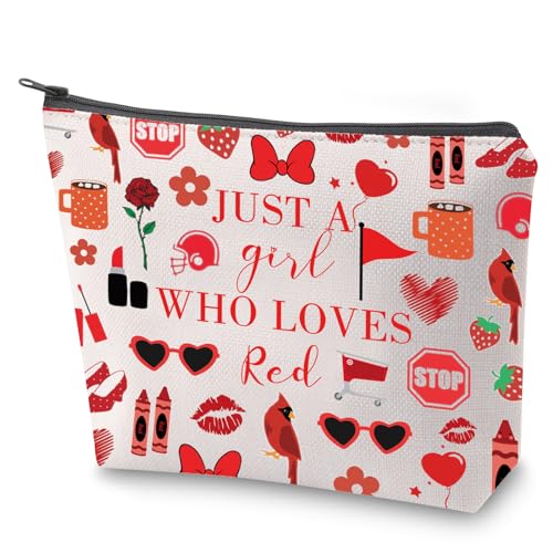 ZJXHPO Rote Kosmetiktasche mit rotem Geschenk für Liebhaber "Just A GiRl Who Loves", rote Make-up-Tasche mit Reißverschluss, Rot/Ausflug, einfarbig (Getaway Solids), Nein von ZJXHPO