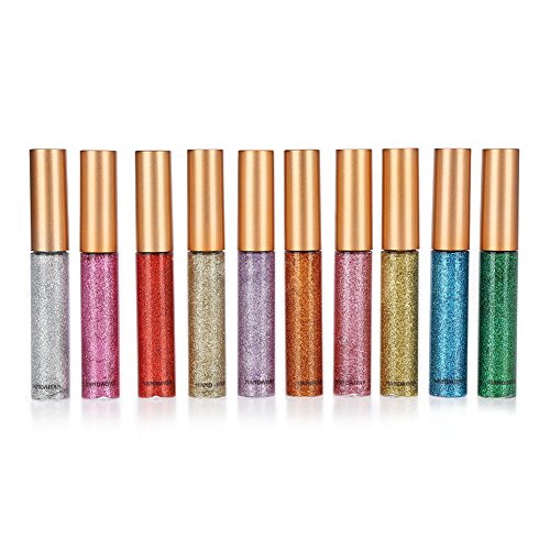 10 Farben Liquid Eyeliner Set Glänzendes Metallic Glitter Diamond Eyeliner Liquid Long Lasting Wasserdichtes Liquid Eyeliner Pen Makeup Kit für Hochzeitsfeier Cosplay von ZJchao