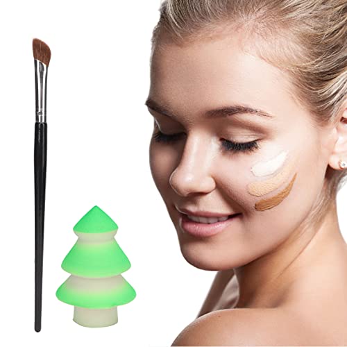 2-teiliges Weihnachts-Make-up-Schwamm-Set, Schräges Nasen-Schatten-Pinsel-Set, Weiche Tragbare Gesichts-Schönheits-Schwamm-Bürste für Frauen und Mädchen von ZJchao