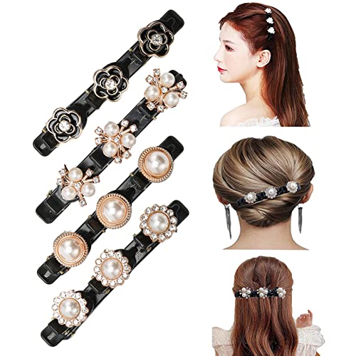 4 Stück Haarspangen aus Kristall, geflochtene Haarklammern, elegante dekorative Haarspange in Form eines Entenschnabels mit glitzernden Strasssteinen, für Frauen von ZJchao