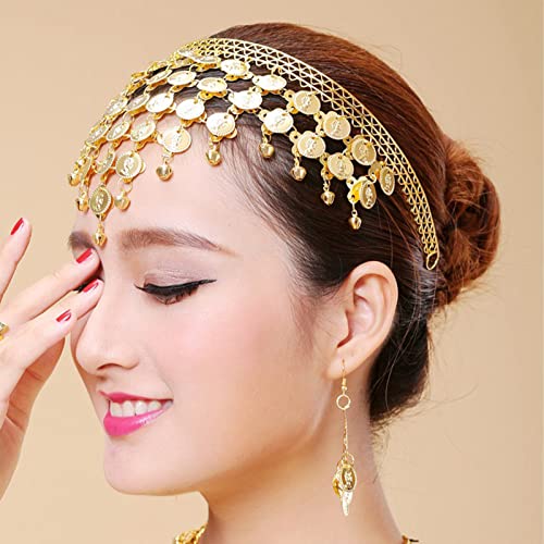 Belly Dance Stirnband Goldene Pailletten Coin Hairband Legierung Kostüm Schmuckzubehör für Tanzparty von ZJchao