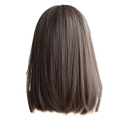 Braune Damenperücke, Damenhaarperücken, Glatte Damenperücken, Kaltbraune Perücke 16,9 Zoll, Elegante Mittellange Glatte Haarperücken für Frauen und Mädchen von ZJchao