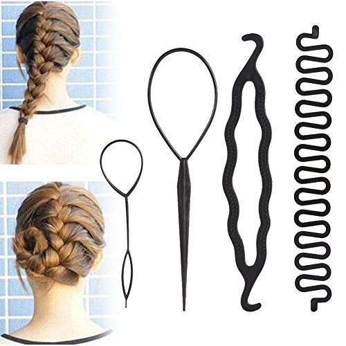 Topsy tail, Frisurenhilfe Set DIY Haar Styling Zubehör Tools Haare Frisuren Set Magic Einfache Fast Spiral Braid Flechten Haar Styling Set für Frauen (4 Stück Flechtwerkzeug Rollensatz) von ZJchao