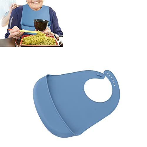 Erwachsene Silikon Lätzchen,Wasserdichter Silikon Kleidung Beschützer,Abwaschbares Lätzchen mit Auffangschale Wasserdicht Kleidungsschutz Lätzchen für ältere Männer Frauen (Blau) von ZJchao