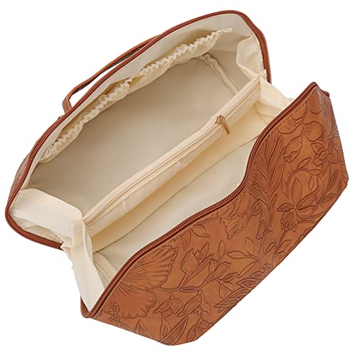 Große Kapazität, Geprägtes Blumenmuster, Make-up-Tasche mit Mehreren Aufbewahrungstaschen, Kulturbeutel aus PU-Leder für Damen und Mädchen, Wasserdicht, Langlebig von ZJchao