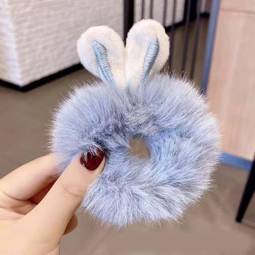 Kaninchenohr Fuzzy Pelzige Haarringe Süße Elastische Haarbandseile Haarzubehör Frauen Mädchen (BLUE) von ZJchao