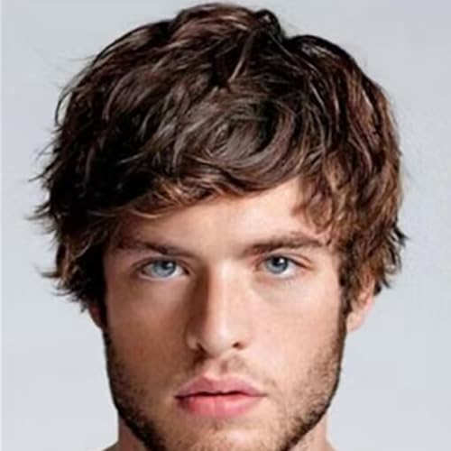 Kurze Herren-Perücke aus Synthetischem Haar, Weich und Voluminös, Atmungsaktives Mesh-Innenfutter, Rutschfest, Hochwertige Hochtemperaturfaser, Einfach zu Stylen, Vielseitig von ZJchao