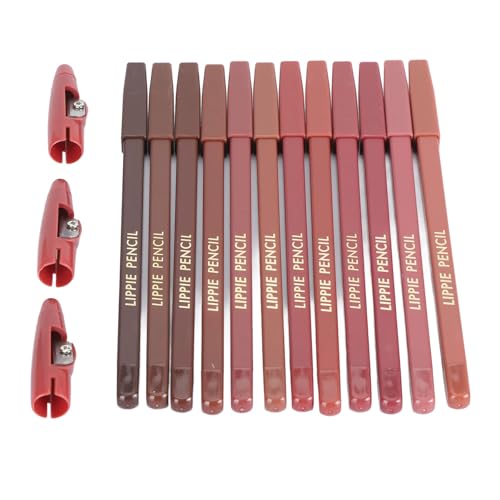 Mattes Lipliner-Set, 12 Farben, Wasserfeste, Langlebige, Matte Lippenstifte mit 3 Bleistiftspitzern für Frauen von ZJchao