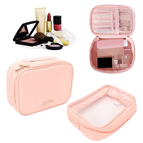 Rosa Make-up-Tasche, 2-teilig, Make-up-Aufbewahrungstasche, Großes Fassungsvermögen, Wasserdicht, Kulturbeutel, Organizer, Tragbar, Kosmetik-Reisetaschen-Set, Transparent, Rosa, von ZJchao