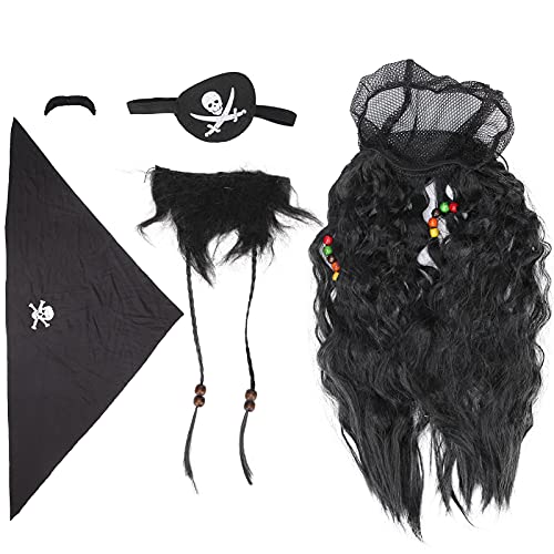 Schwarzer Pirat Gefälschter Bart, Lustiger Schnurrbart Set Perücke Kopftuch Falscher Geflochtener Bart für Erwachsene Kinder Kostüm Cosplay Halloween Partyzubehör Zubehör von ZJchao
