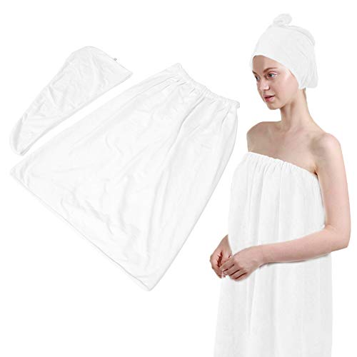 Spa Wrap, Verstellbares Damen-Badetuch-Set mit Weichem Baderock, Duschhaube, Duschwickel, Bademäntel für Damen, Salon, Spa, Schweißbadwickel, Spa-Wickel-Bademantel (Weiß) von ZJchao