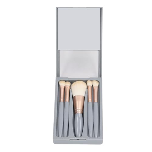 Tragbares Make-up-Pinsel-Set, Grau, Komplette Funktion mit Etui und Spiegel, Leichtes und Tragbares, Hautfreundliches Material, Einfach zu Halten, Geeignet für Frauen und Mädchen von ZJchao