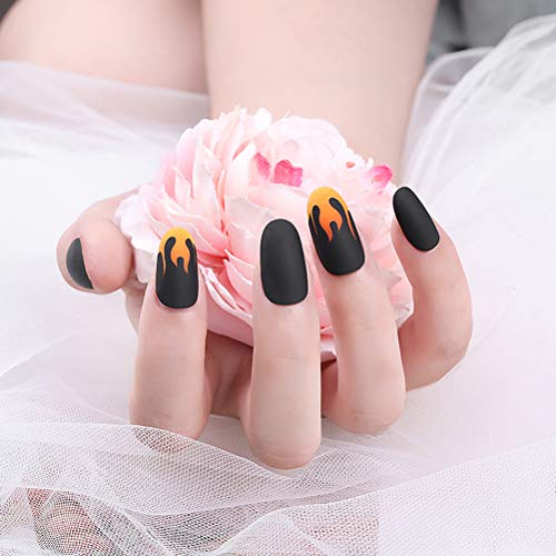 ZJchao 24pcs Press auf Falsche Nägel Full Cover Schwarz Gefälschter Nagel Tipps Flammen Design Nagelkunst für Frauen Girls Club Party (BLACK) von ZJchao