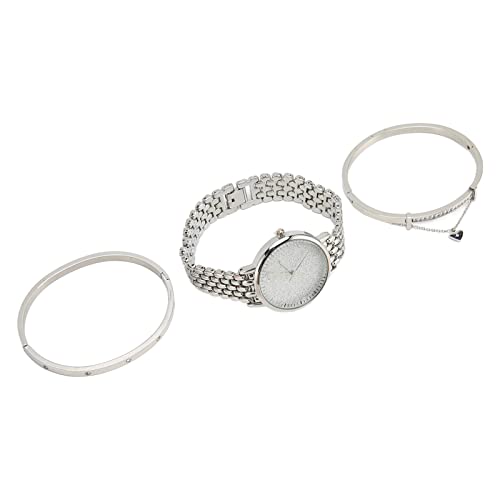 ZJchao Damenuhren-Set aus vergoldeter Legierung mit 3 Armbändern in Geschenkbox - besetzt mit Diamant-Zirkonia-Steinen. Gold- und Silberfarbene Armbänder für Frauen von ZJchao