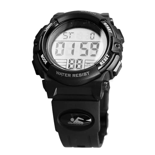 ZJchao Digitale Elektronische Sportuhr für Kinder, Wasserdichtes PU-Armband, Multifunktionale Outdoor-Uhr (Black) von ZJchao