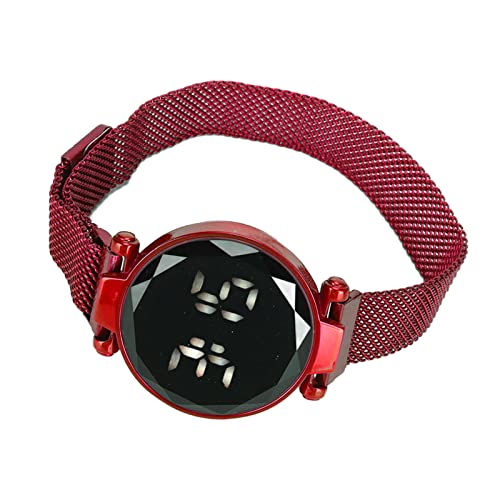 ZJchao Digitale Uhr Damen Armbanduhr Legierung Armband Damenuhr Touchscreen Elektronische Uhren Frauen Business Watch, Wasserdicht Glas Digitale LED-Uhr für Mädchen(Rot) von ZJchao