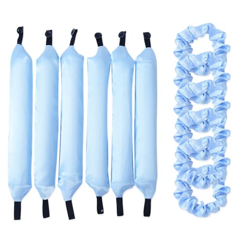 ZJchao Fauzhaar -Lockener -Set -Schaumwalzen Big Wavy Curling Rohrknopf Styling für Look Handtuch Stoff Schwarz Rosa Blau 6pcs Home Salon (mit Haarbändern) von ZJchao