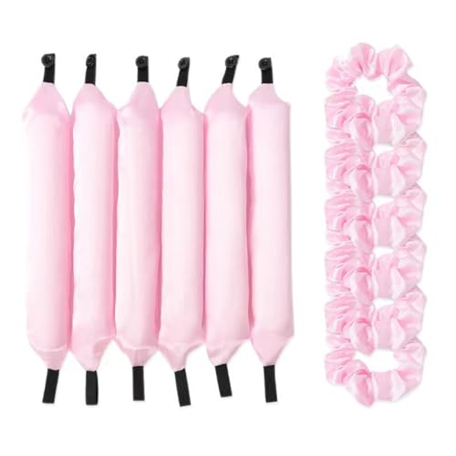 ZJchao Fauzhaar -Lockener -Set -Schaumwalzen Big Wavy Curling Rohrknopf Styling für Look Handtuch Stoff Schwarz Rosa Blau 6pcs Home Salon (mit Haarbändern) von ZJchao