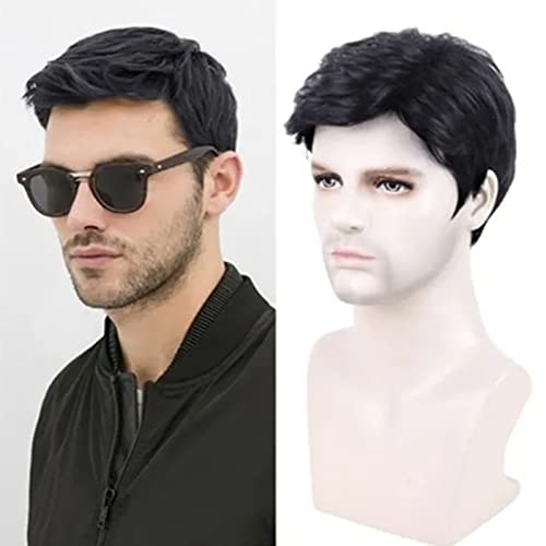 ZJchao Männer Schwarzer Kurzer Lockiger Perücken Hitzebeständiges Synthetisches Haar Party Kostüm Halloween Dating Modisch Einstellbar Bequemes Stilvolles 22 Cm von ZJchao