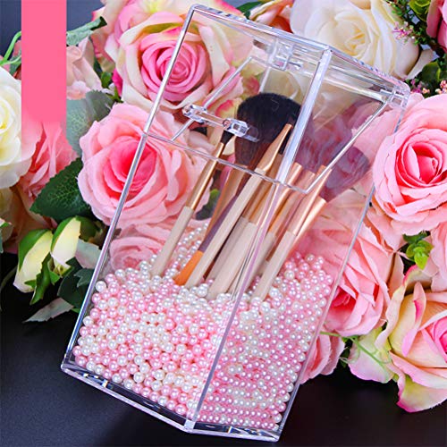 ZJchao Make -up -Pinsel Lippenstifthalter Klares Acryl -Make -up -Pinsel -Lagerbox mit Flip Cover Wasserdichtem Staubfestem Make -up -Werkzeug Desktop -Organizer (Weiß, Rosa) von ZJchao
