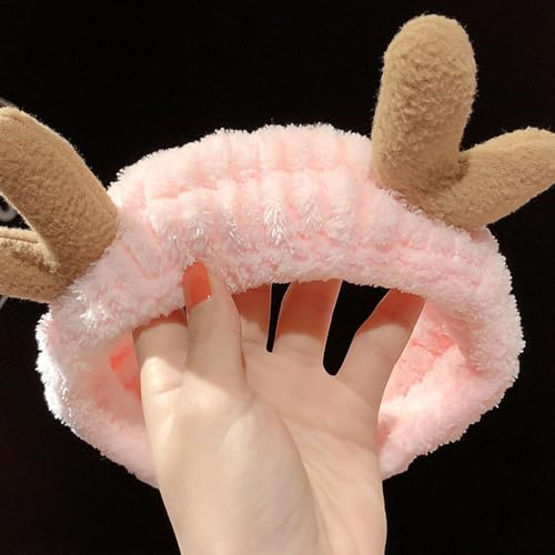 ZJchao Make -up -Stirnband, Hautfreundliches Weiches Elastisches Band, Niedliche Gesichtswäsche -Stirnband, Leichte Hautpflege -Stirnbänder, Süßer (Kleines Geweih Rosa) von ZJchao