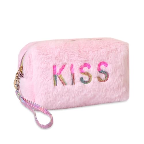 ZJchao Plüsch Make -up -Beutel Tragbarer Reisen -Toilettenbeutel Organizer für Schönheitsprodukte Stilvolle Handkosmetikspeicherbeutel Rose Rot (PINK) von ZJchao