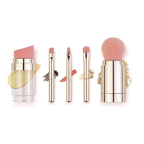 ZJchao Reise -Make -up Bürstenset, 5 in 1 Make up Pinsel Multifunktional Tragbares Fundament Lose Pulver Bürste Set Tragbare Pinsel Lidschatten Augenbrauen Lippenbürste (Vergoldet) von ZJchao