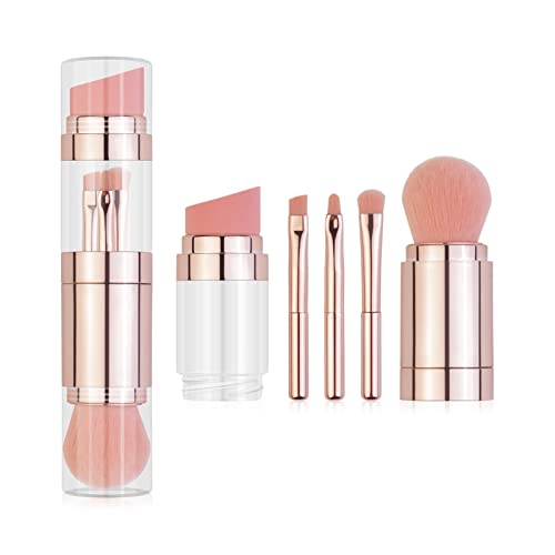 ZJchao Reise -Make -up Bürstenset, Mini Make up Bürstenset Multifunktional Tragbares Fundament Lose Pulver 5 in 1 Bürste Tragbare Pinsel Lidschatten Augenbrauen Lippenbürste (Galvanisiertes Roségold) von ZJchao