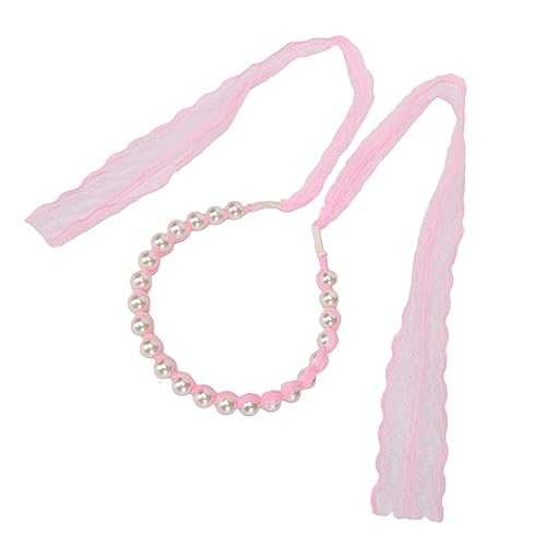 ZJchao Rosa Spitze Stirnband Perlen Haarband Frauen Elegantes Stirnband mit Falschen Perlen & Band Design für Hochzeits Party Tägliche Kleidung von ZJchao