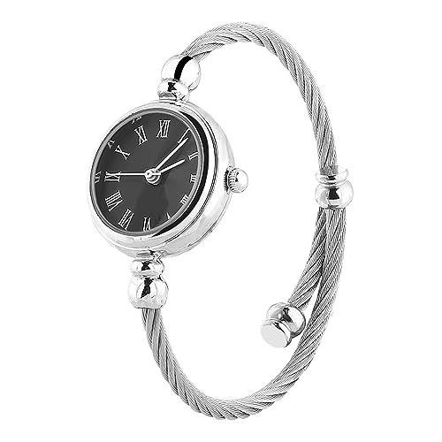 ZJchao Women Round Watch, Analoge Armbanduhr Quartz Legierung Hülle Gurt Open Armband Design mit Römisch -arabischen Ziffern für Weiblich (Römischer schwarzer Teller) von ZJchao