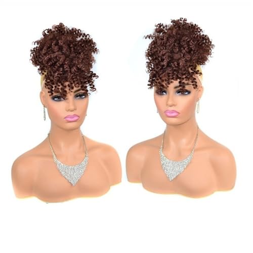 kunsthaar zum einflechten Afro Puff Bun mit Pony Kurzes Afro Kinky Curly Hair Chignons Synthetischer Kordelzug Pferdeschwanz Haarverlängerung haare zum einflechten(Dark Auburn) von ZKALQECNF