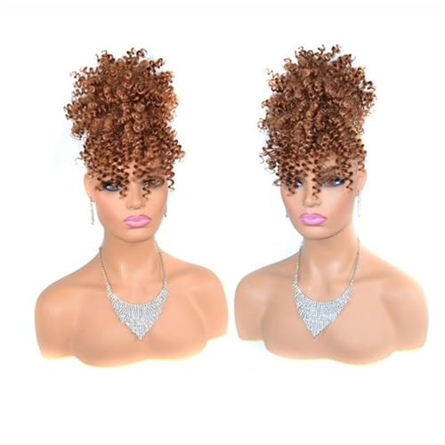 kunsthaar zum einflechten Afro Puff Bun mit Pony Kurzes Afro Kinky Curly Hair Chignons Synthetischer Kordelzug Pferdeschwanz Haarverlängerung haare zum einflechten(Light Auburn) von ZKALQECNF