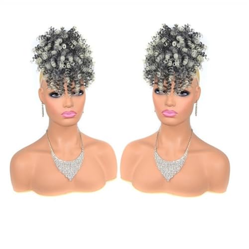 kunsthaar zum einflechten Afro Puff Bun mit Pony Kurzes Afro Kinky Curly Hair Chignons Synthetischer Kordelzug Pferdeschwanz Haarverlängerung haare zum einflechten(Natural Black to Bleach Blonde) von ZKALQECNF