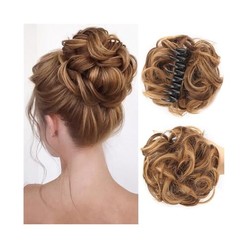 kunsthaar zum einflechten Haarteile mit Krallenclip und unordentlichem Dutt for Frauen, gewellt, lockig, synthetische Clip-in-Pferdeschwanz-Extensions haare zum einflechten(9H19) von ZKALQECNF
