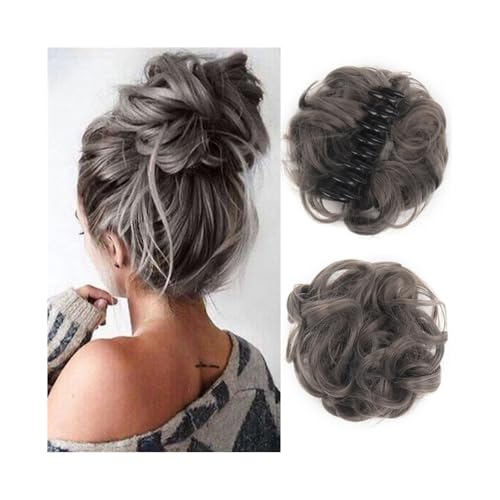 kunsthaar zum einflechten Haarteile mit Krallenclip und unordentlichem Dutt for Frauen, gewellt, lockig, synthetische Clip-in-Pferdeschwanz-Extensions haare zum einflechten(Dimgray) von ZKALQECNF