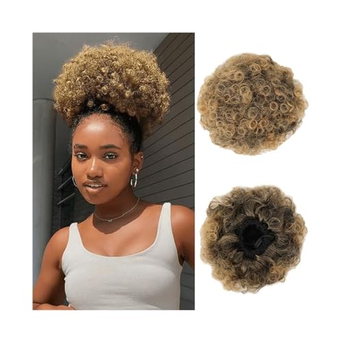 kunsthaar zum einflechten Kurze verworrene lockige Dutt-Haarteile Afro Puff Kordelzug Pferdeschwanzverlängerung Synthetisches lockiges Pferdeschwanz-Dutt-Haarteil haare zum einflechten(Black Gradient von ZKALQECNF