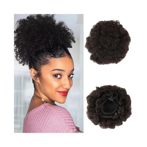 kunsthaar zum einflechten Kurze verworrene lockige Dutt-Haarteile Afro Puff Kordelzug Pferdeschwanzverlängerung Synthetisches lockiges Pferdeschwanz-Dutt-Haarteil haare zum einflechten(Black Brown) von ZKALQECNF