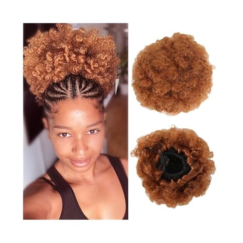 kunsthaar zum einflechten Kurze verworrene lockige Dutt-Haarteile Afro Puff Kordelzug Pferdeschwanzverlängerung Synthetisches lockiges Pferdeschwanz-Dutt-Haarteil haare zum einflechten(Light Auburn) von ZKALQECNF