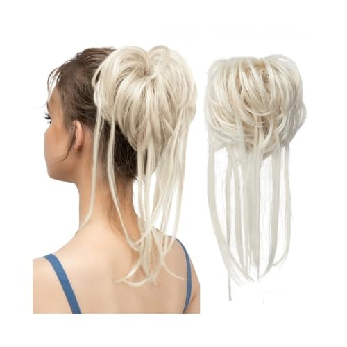 kunsthaar zum einflechten Synthetische elastische Messy Bun Haarteile natürliche Welle Scrunchie Pferdeschwanz Haarverlängerungen for Frauen haare zum einflechten(White Blonde) von ZKALQECNF