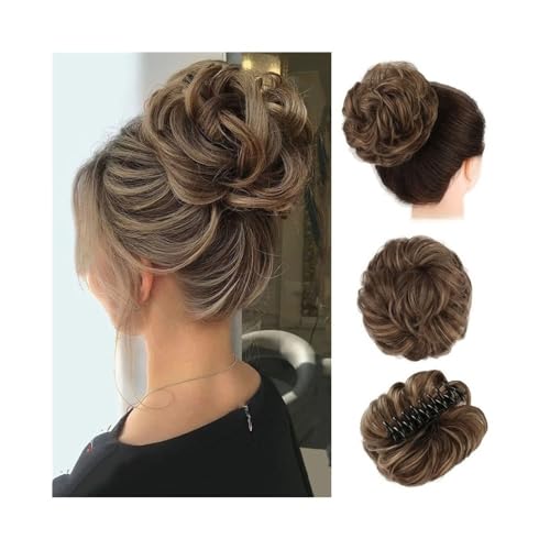 kunsthaar zum einflechten Synthetischer, unordentlicher Haarknoten, Chignon, Klaue, Clip in Haarteil, gewellte, lockige Pferdeschwanz-Extensions haare zum einflechten(18T10) von ZKALQECNF
