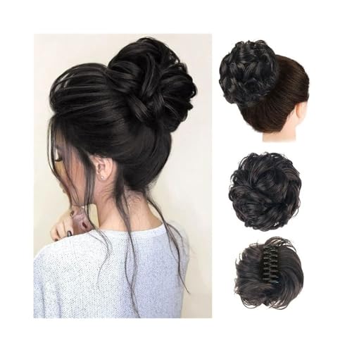 kunsthaar zum einflechten Synthetischer, unordentlicher Haarknoten, Chignon, Klaue, Clip in Haarteil, gewellte, lockige Pferdeschwanz-Extensions haare zum einflechten(2) von ZKALQECNF