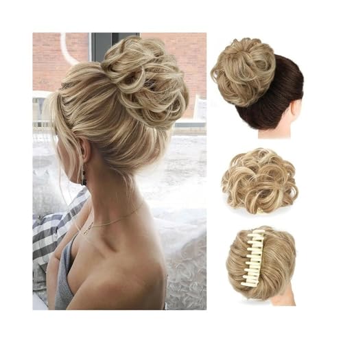 kunsthaar zum einflechten Synthetischer, unordentlicher Haarknoten, Chignon, Klaue, Clip in Haarteil, gewellte, lockige Pferdeschwanz-Extensions haare zum einflechten(27/613) von ZKALQECNF