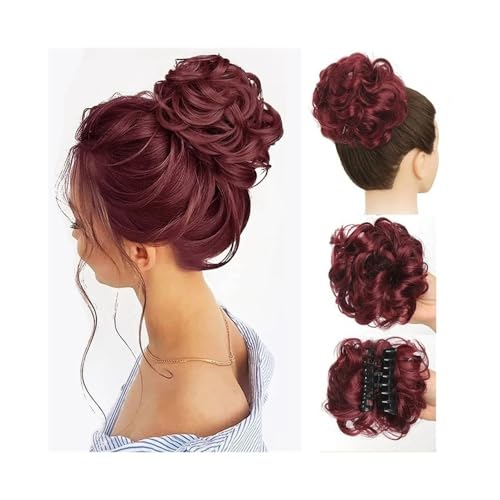 kunsthaar zum einflechten Synthetischer, unordentlicher Haarknoten, Chignon, Klaue, Clip in Haarteil, gewellte, lockige Pferdeschwanz-Extensions haare zum einflechten(99J) von ZKALQECNF