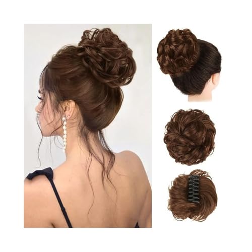 kunsthaar zum einflechten Synthetischer, unordentlicher Haarknoten, Chignon, Klaue, Clip in Haarteil, gewellte, lockige Pferdeschwanz-Extensions haare zum einflechten(Light Brown) von ZKALQECNF