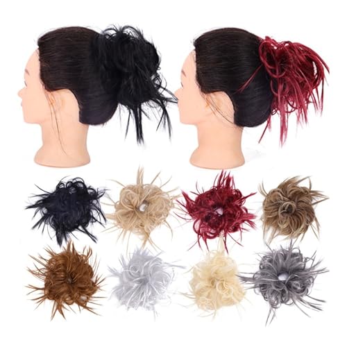 kunsthaar zum einflechten Unordentlicher Haarknoten, Haarteil, synthetischer Chignon, Donut, elastische Haargummis, gefälschte Haarteile for Frauen haare zum einflechten(Dark Brown Mix Light Auburn) von ZKALQECNF