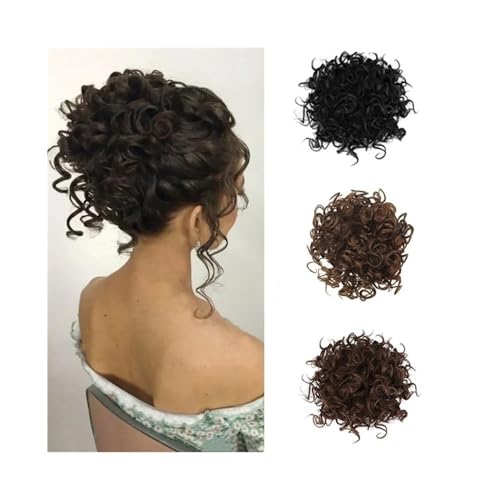 kunsthaar zum einflechten Unordentlicher Haarknoten, Haarteile, lockig, gewellt, elastisch, mit Kordelzug, Haarknoten, synthetisches Pferdeschwanz-Haarteil haare zum einflechten(Black Brown) von ZKALQECNF