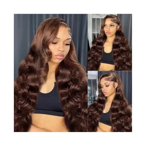 perücken 200 Dichte Schokoladenbraun Body Wave Lace Front Echthaarperücken Brasilianische HD Lace Frontalperücken 13x5 vorgezupft for Frauen Perücke(32inches) von ZKALQECNF