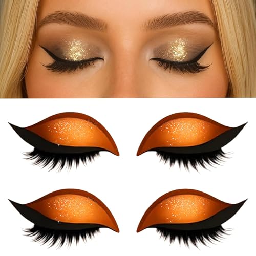 3-in-1 Augen Make-up Sticker – Lidschatten, Eyeliner & Wimpern in Einem | Wiederverwendbare Lazy Eye Shadow Aufkleber für Alle Augenformen(Orange) von ZKBDBWTR